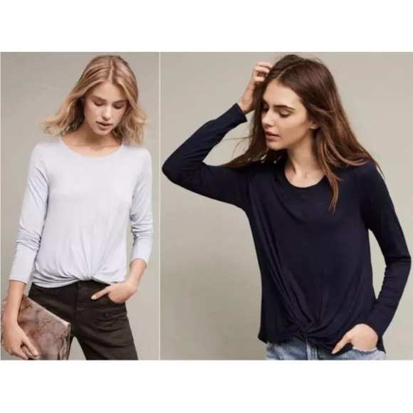 New Anthropologie Agency Twist Front Long Sleeve Top by On the Road Navy XSP NWT - Picture 4 of 8